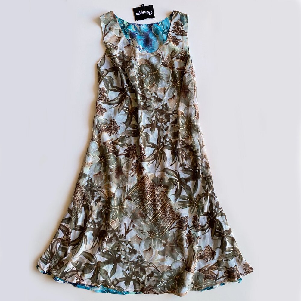 Omango Reversible Chiffon Floral Midi Dress Size M Double Layered